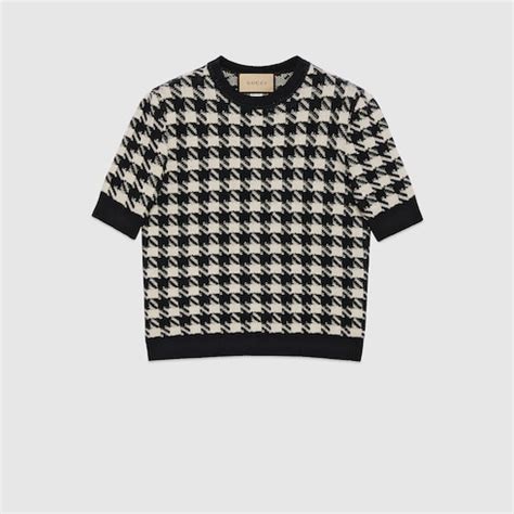 gucci houndstooth|Houndstooth crewneck top in ivory and black .